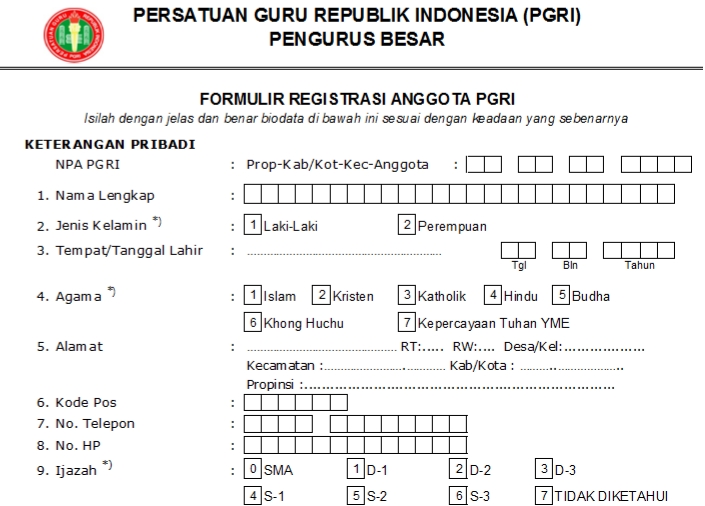 Pendaftaran PGRI Kototangah - Persatuan Guru Republik Indonesia Cabang Kototangah